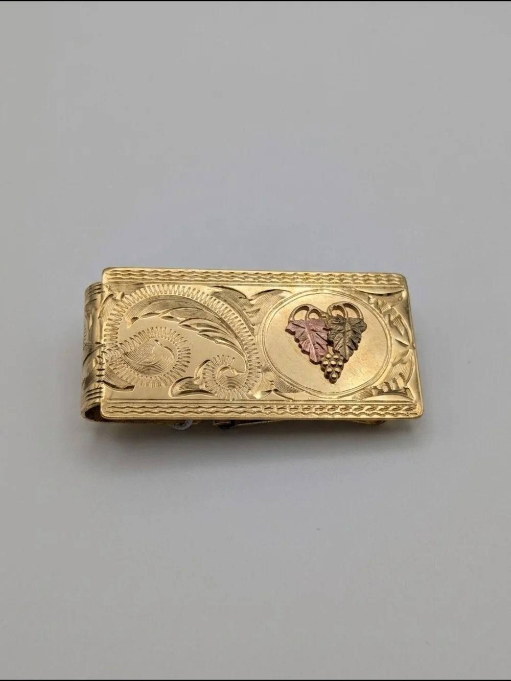 Black Hills Gold Money Clip Landstrom's Engraved Grape Leaf Original Box Gift